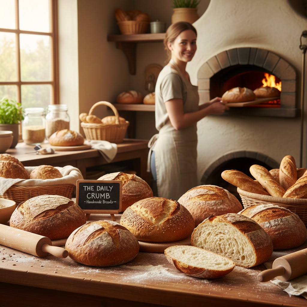 Freshly baked bread in a bakery